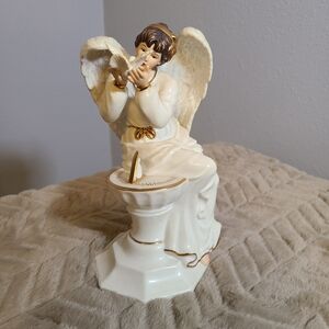 Ivory Ceramic Angel Figurine with Gold Accents